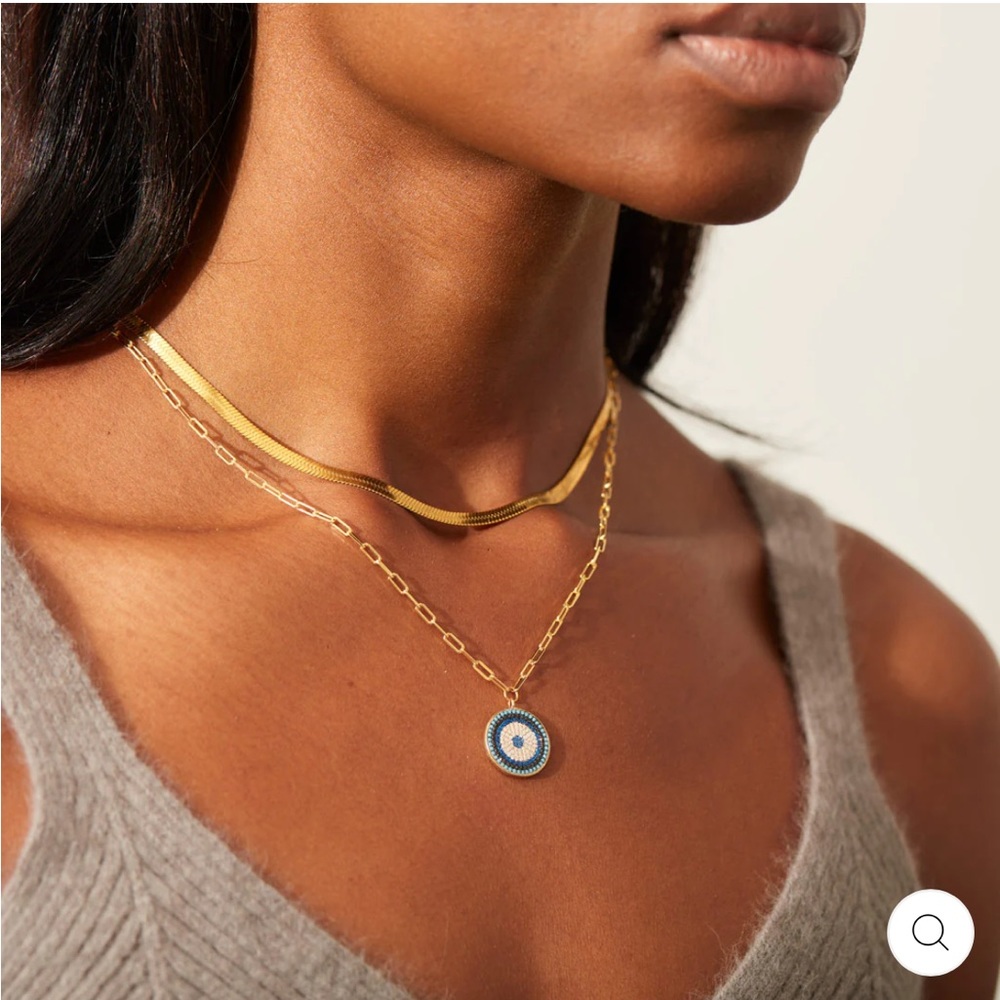 Story Jewellry Necklace Set, Evil Eye Pave Pendant and Herringbone, Brand New 🧿